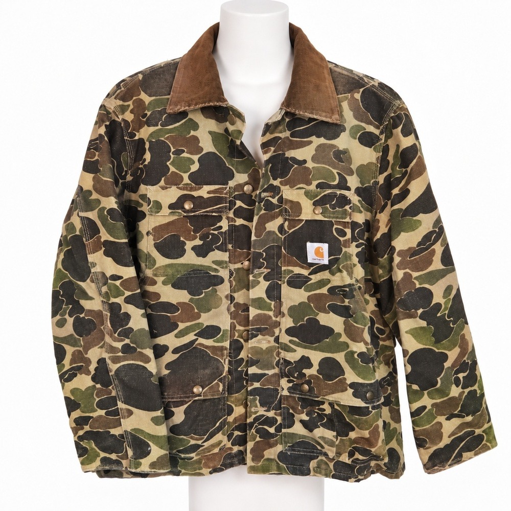 Vintage Carhartt Duck Camo Hunting Jacket CQ103 Large Made in USA Quilted Lining
